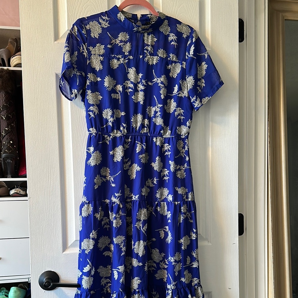 Vibrant Blue Dress with Floral Design
